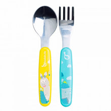 Load image into Gallery viewer, Badabulle Inox Metal Fork &amp; Spoon - Blue Chamois
